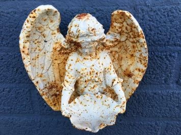 Ornement mural en fonte - ange avec coquille - rustique - blanc